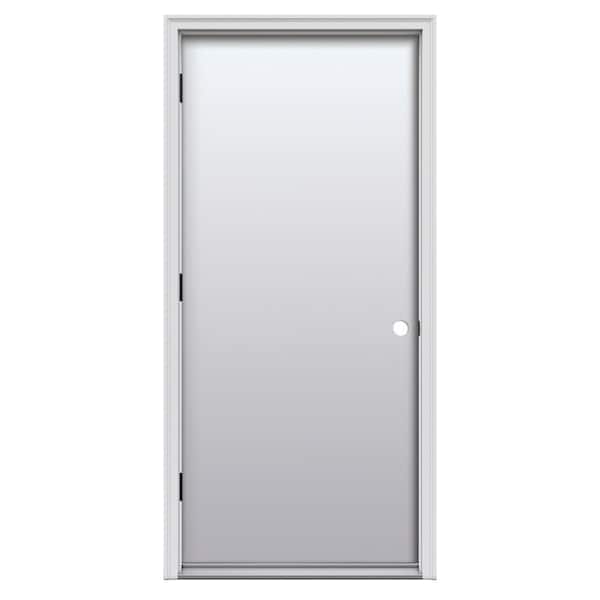 36 in. x 80 in. Right-Hand Outswing Flush Classic Primed Fiberglass Prehung Front Door on 6-9/16 in. Frame, Single Bore