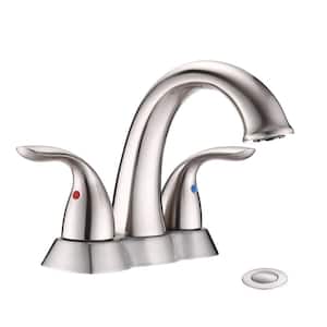 Grand 4 in. Centerset Double-Handle Bath Lavatory Vanity Faucet with Pop up Sink Drain in Brushed Nickel