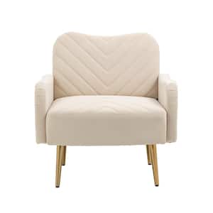 Beige Velvet Accent Chair with Golden Feet for Living room