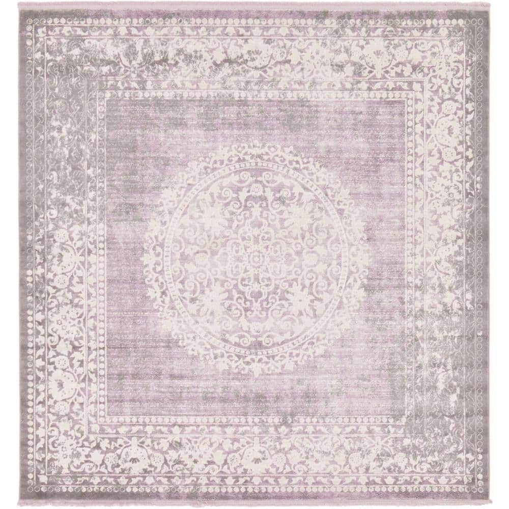 Olwen Purple and Gray Square Synthetic Area Rug