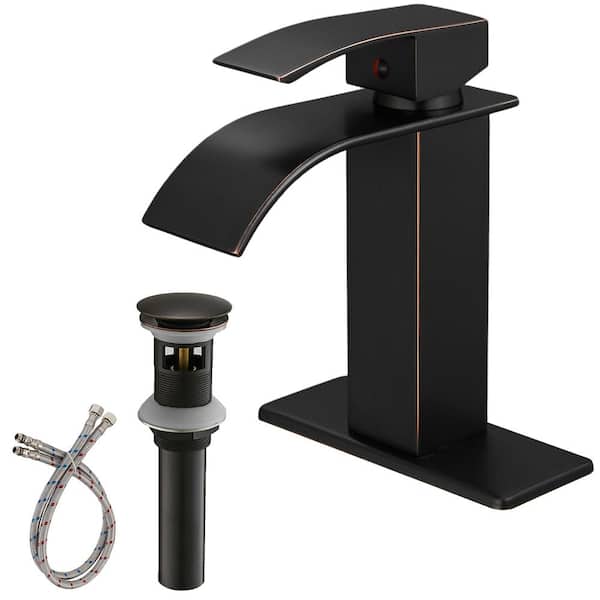 Dimakai Waterfall Single Hole Single-Handle Low-Arc Bathroom Faucet With Pop-up Drain Assembly in Oil Rubbed Bronze