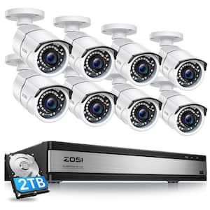 16-Channel 5MP-Lite 2TB DVR Outdoor Home Security Camera System with 8-Wired 1080p Bullet Cameras