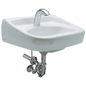 White Vitreous China Rectangular Vessel Sink 1-Sensor Hand Washing (Single-Hole Battery Sensor Faucet with 0.5 GPM)