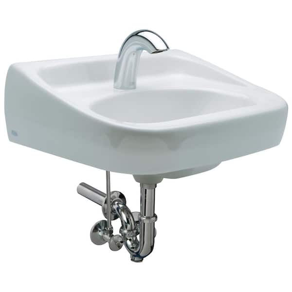 Zurn 1-Sensor Hand Washing Vitreous China Rectangular Vessel Sink in White (Single-Hole Battery Sensor Faucet with .5 GPM)
