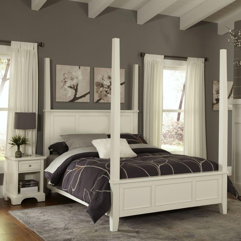 Homestyles Naples White Queen Poster Bed 5530 520 The Home Depot