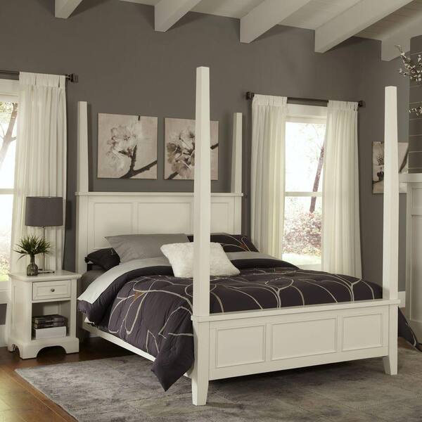 Homestyles Naples White Queen Poster, Queen Size Four Post Bed Frame