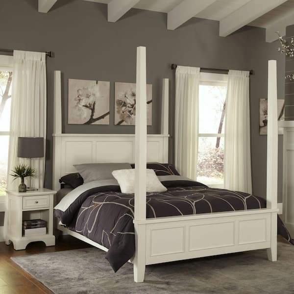 HOMESTYLES Naples White King Poster Bed