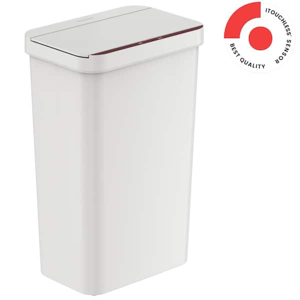iTouchless 13.2 Gal. / 50 Liter White Sensor Kitchen Household Metal Trash Can
