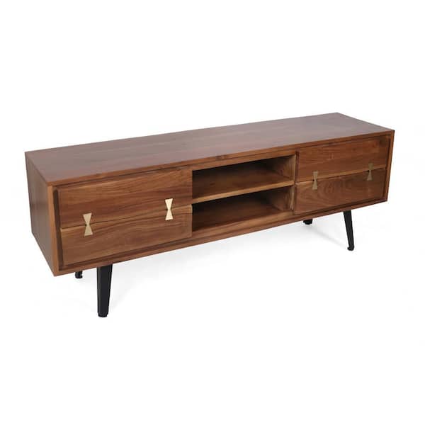 Benjara 58 in. Brown Wood TV Stand Fits TVs up to 60 in. with 2-Drawers