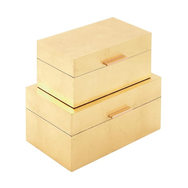 CosmoLiving by Cosmopolitan 56665 Large Rectangular Glam Metallic Gold Leaf Decorative Boxes Set of 2 13” x 7” 11” x 6”