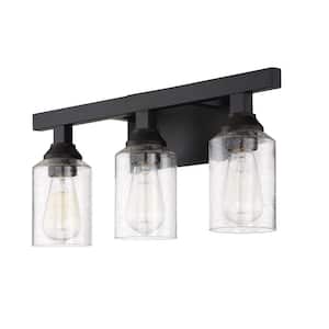 Chicago 22 in. 3-Light Flat Black Finish Vanity Light with Seeded Glass