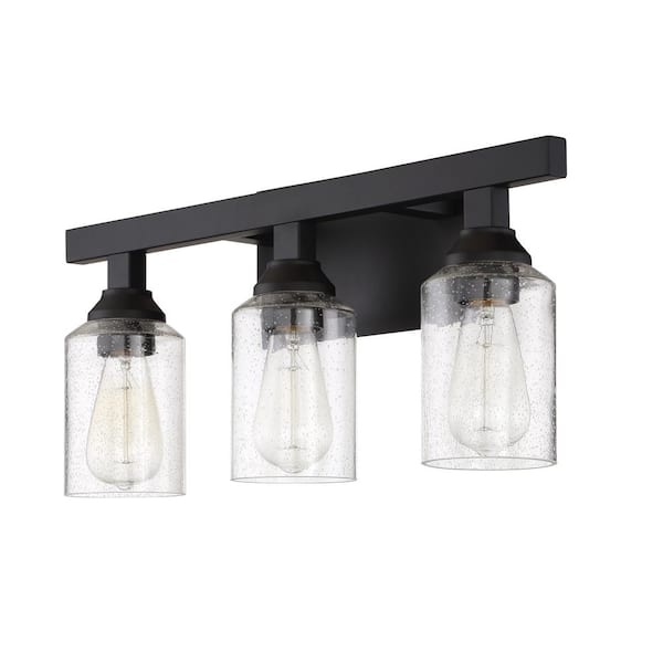 CRAFTMADE Chicago 22 in. 3-Light Flat Black Finish Vanity Light with Seeded Glass