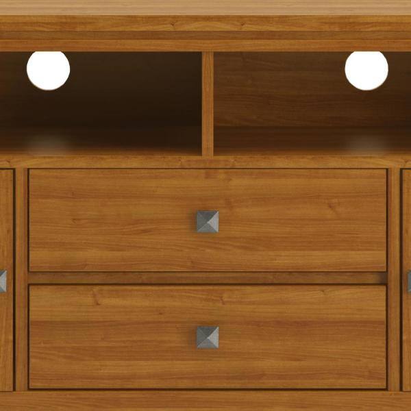 Transitional Solid Pine TV Stand in Light Golden Brown with Storage