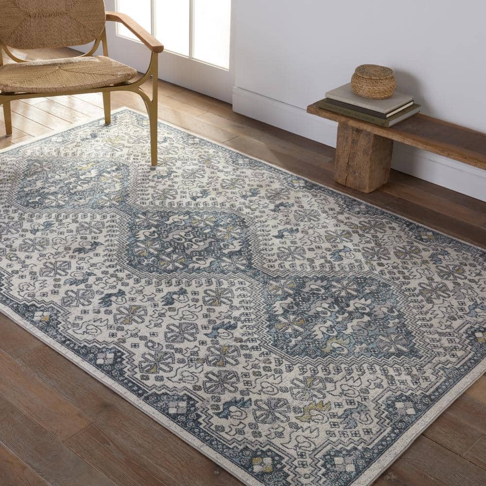 Nadine Chic Cream & Blue Medallion Tufted Area Rug