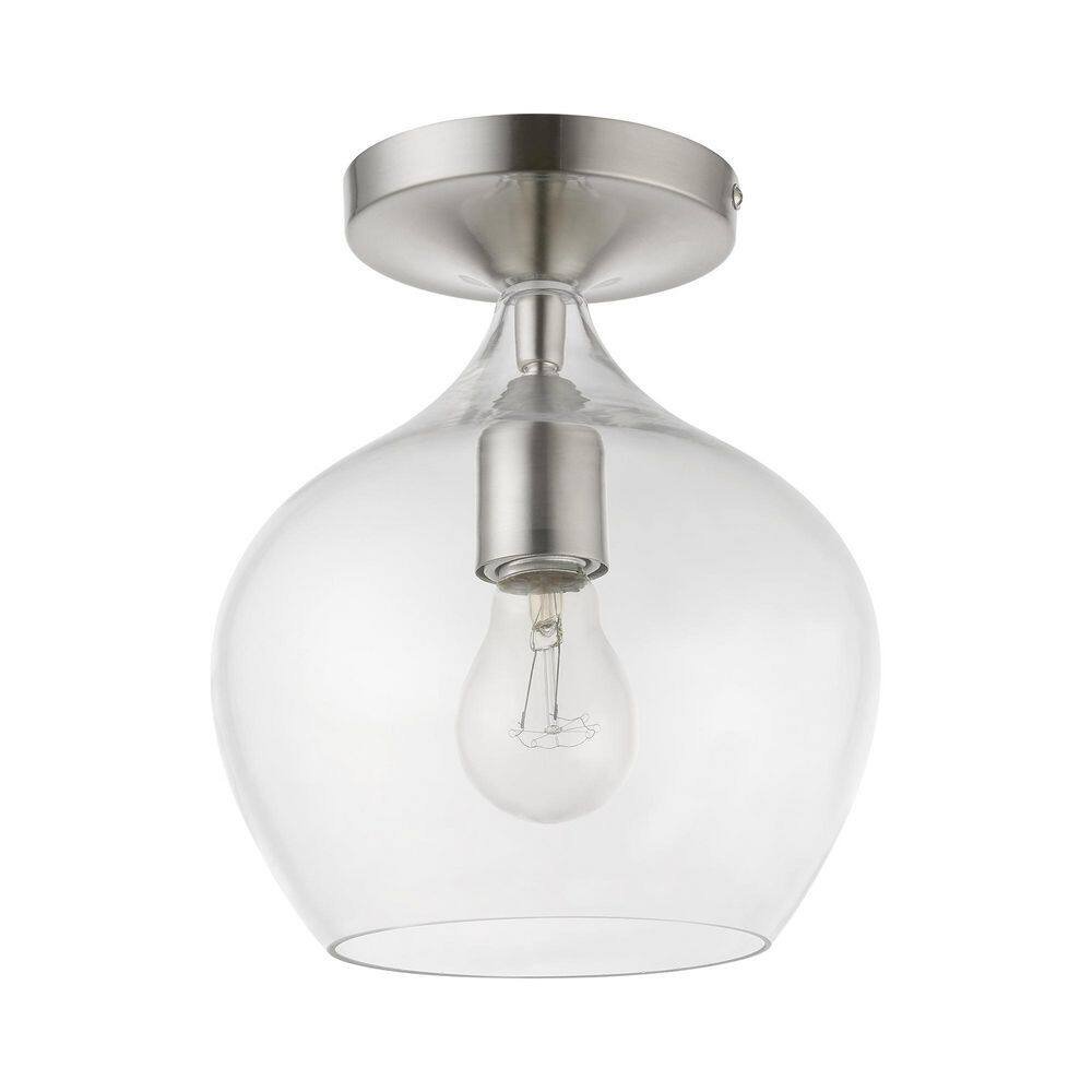 Brushed Nickel 1-Light Semi-Flush Mount with Clear Glass Shade