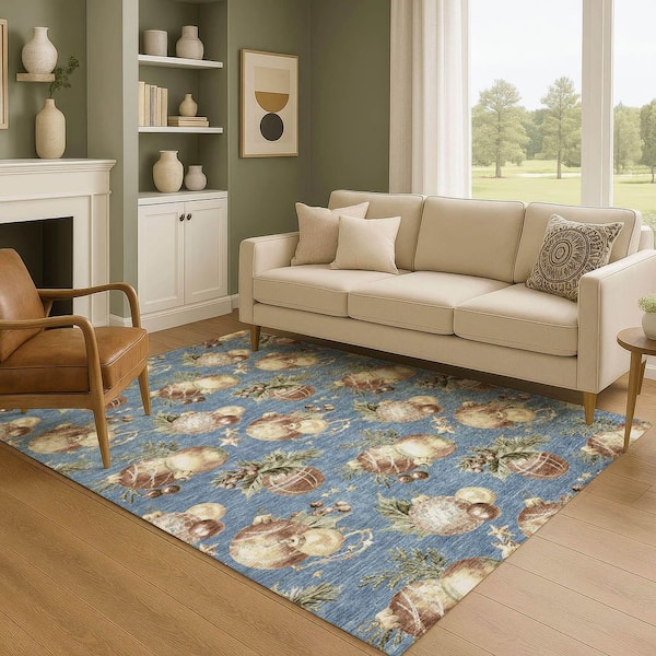 Mayfield Premium Machine Washable Abstract AMF1828 Denim 3 ft. x 4 ft. Area Rug
