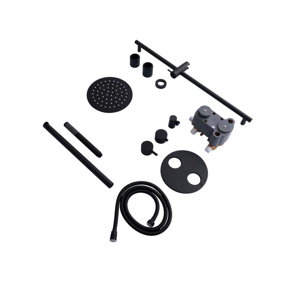 Matte Black Adjustable Height Thermostatic Shower System with Handheld