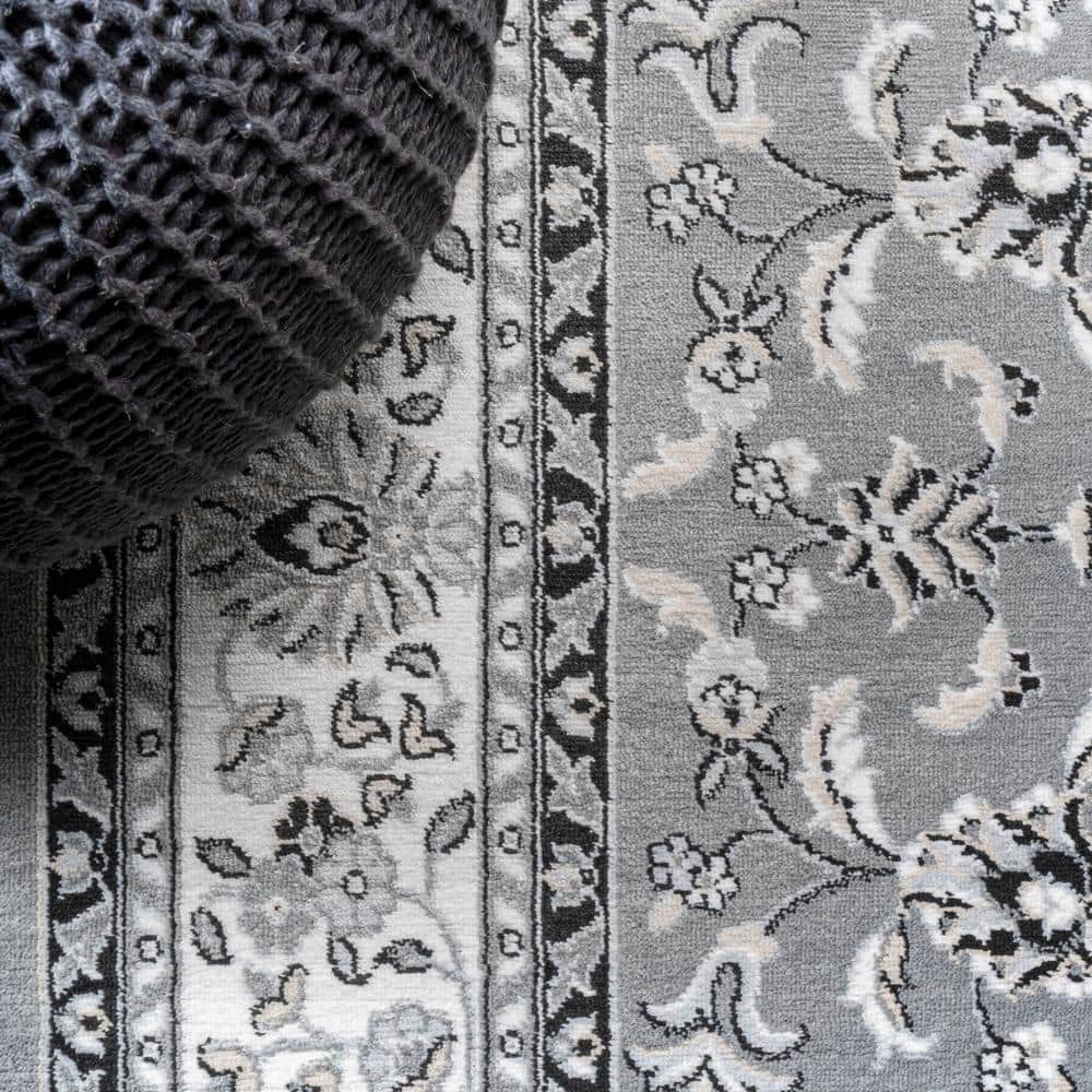 Modern Persian-Style Medallion 2'x10' Area Rug in Gray and Cream