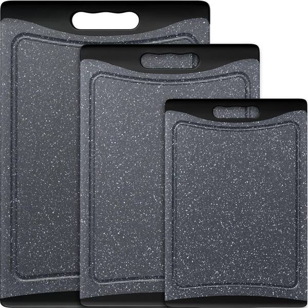 3-Piece Dark Grey Plastic Cutting Board Set Kitchen Chopping Boards with Juice Grooves Easy-Grip Handles