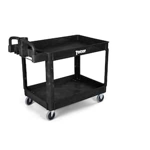 550 lbs. Capacity 43.7 in. x 25.6 in. x 33.5 in Black Plastic 2-Tier 4-Wheeled Lipped Top Ergonomic Handle Utility Cart