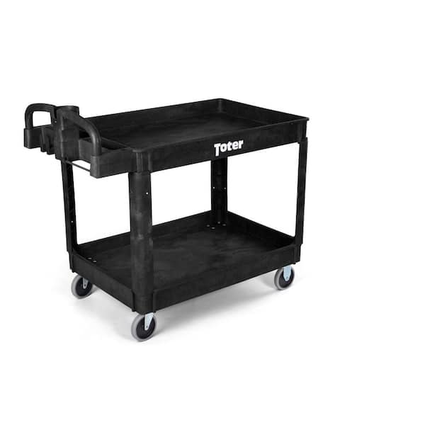 Toter 550 lbs. Capacity 43.7 in. x 25.6 in. x 33.5 in Black Plastic 2-Tier 4-Wheeled Lipped Top Ergonomic Handle Utility Cart