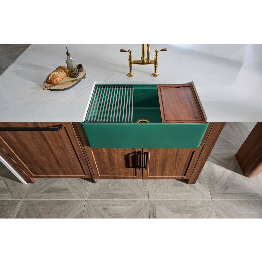 Emerald Green Fireclay Single Bowl Farmhouse Kitchen Sink
