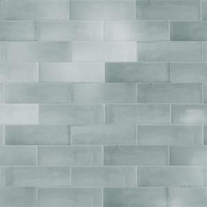 Coco Glossy Blue Grass 2 in. x 5-7/8 in. Porcelain Wall Take Home Tile Sample