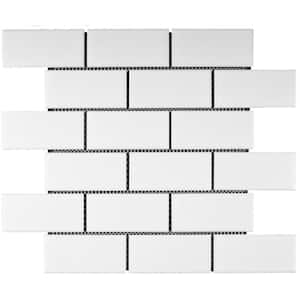 Porcetile White 11.64 in. x 11.46 in. Brick Joint Matte Porcelain Mosaic Wall and Floor Tile (10.23 sq. ft./Case)