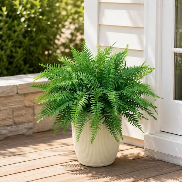 22 in. UV Resistant Artificial Boston Fern in Decorative Pot