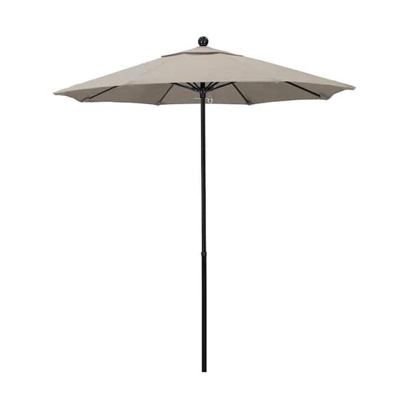 California Umbrella 7.5 ft. Black Fiberglass Commercial Market Patio Umbrella with Fiberglass Ribs and Push Lift in Woven Granite Olefin
