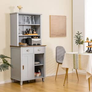 Gray Wood Sideboard Buffet 30 in. Kitchen Island Kitchen Pantry Cabinet with 2-Drawers and Sliding Doors