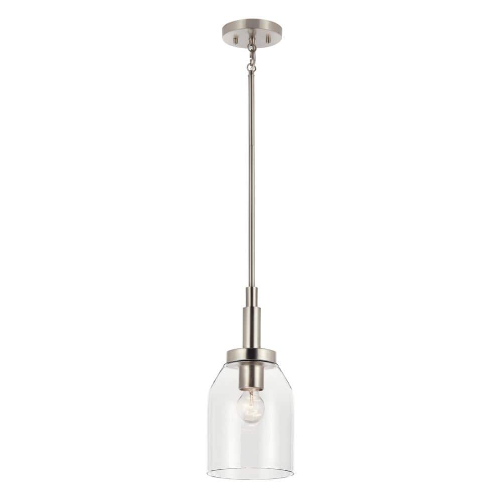 KICHLER Madden 1-Light Brushed Nickel Modern Kitchen Hanging Mini Pendant Light with Clear Glass