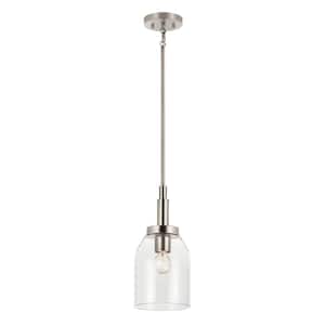 Madden 1-Light Brushed Nickel Modern Kitchen Hanging Mini Pendant Light with Clear Glass