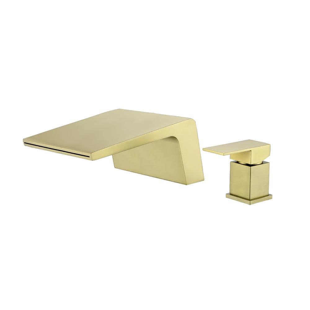 Single-Handle Deck-Mount Roman Tub Faucet with Waterfall in. Brushed Gold