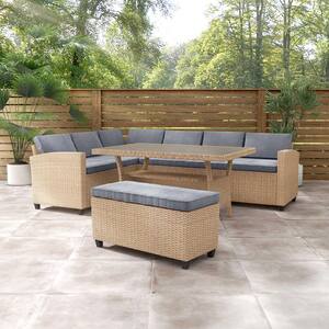 Dasan Natural 3-Piece Wicker Outdoor Dining Set with Gray Cushions