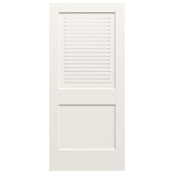 JELD-WEN 36 in. x 80 in. 2-Panel Solid Core White Primed MDF Wood Interior Door Slab with Upper Modern Ventilated Panel Louver