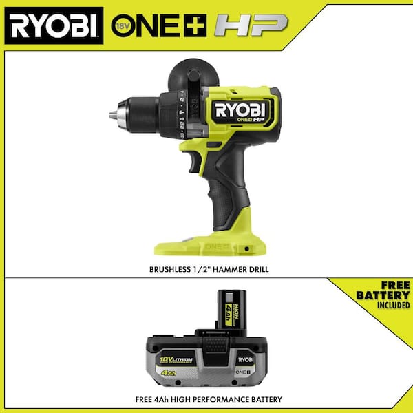ONE+ HP 18V Brushless Cordless 1/2 in. Hammer Drill with ONE+ 18V 4.0 Ah HIGH PERFORMANCE Battery