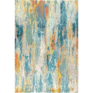 Contemporary Pop Modern Abstract Vintage Waterfall Light Blue/Multi 3 ft. x 5 ft. Area Rug
