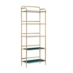 Coral Cape 62.992 in. Tall Satin Gold Metal 5-Shelf Etagere with Glass-Shelves