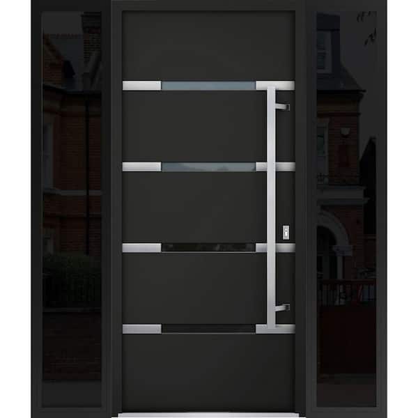 VDOMDOORS 60 in. x 80 in. Left-Hand/Inswing 2 Sidelights Clear Glass Black Enamel Steel Prehung Front Door with Hardware
