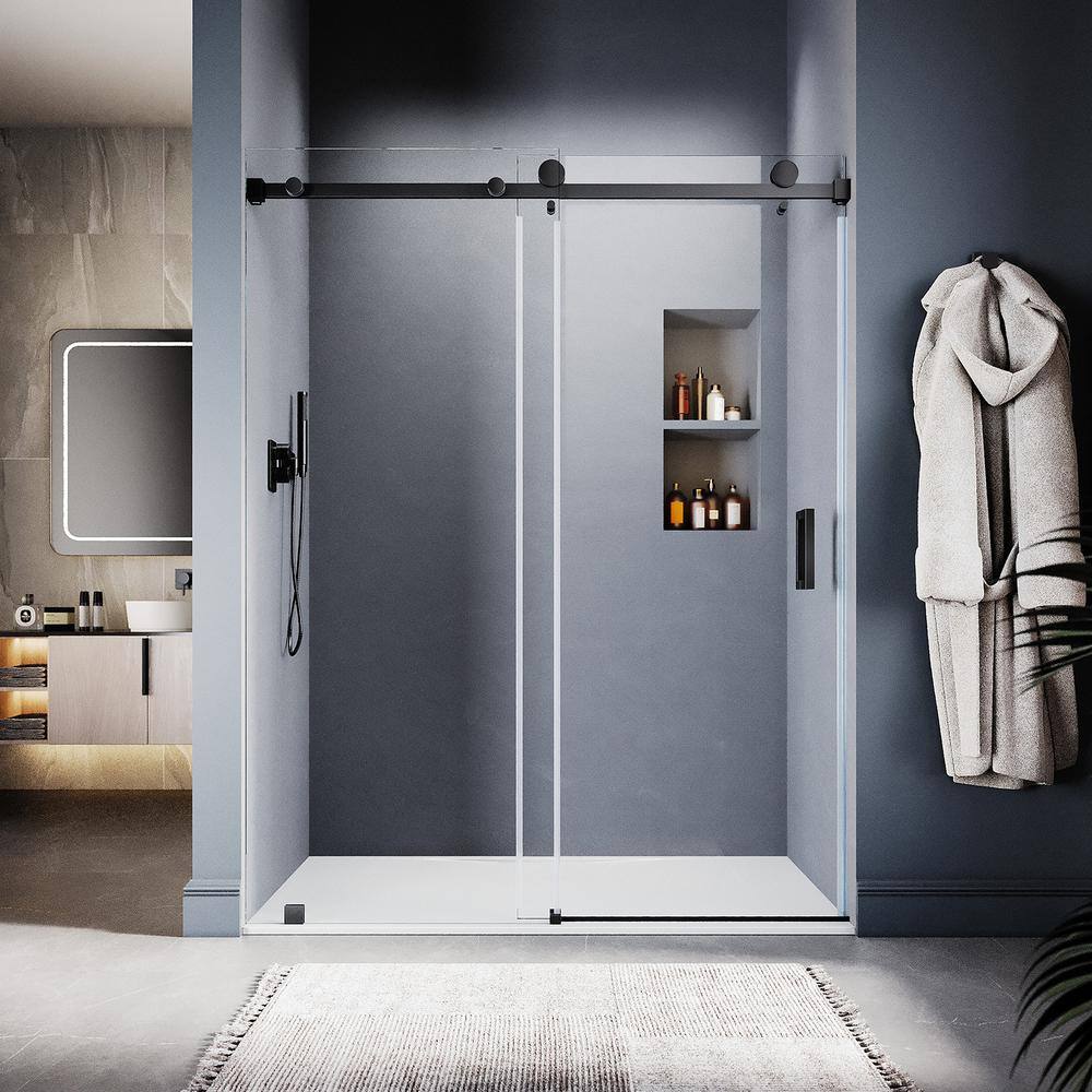 UKS05 50 to 55 in. W x 80 in. H Sliding Frameless Shower Door in Matte Black, EnduroShield 3/8 in. SGCC Clear Glass price history on PriceWatchPro