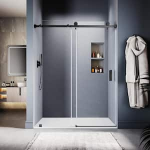 UKS05 50 to 55 in. W x 80 in. H Sliding Frameless Shower Door in Matte Black, EnduroShield 3/8 in. SGCC Clear Glass