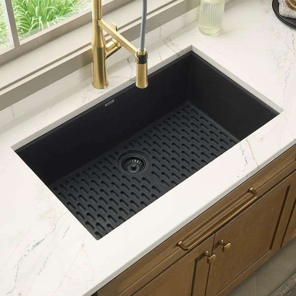 EpiGranite 30 in. Undermount Single Bowl Kitchen Sink in Midnight Black Granite Quartz Composite