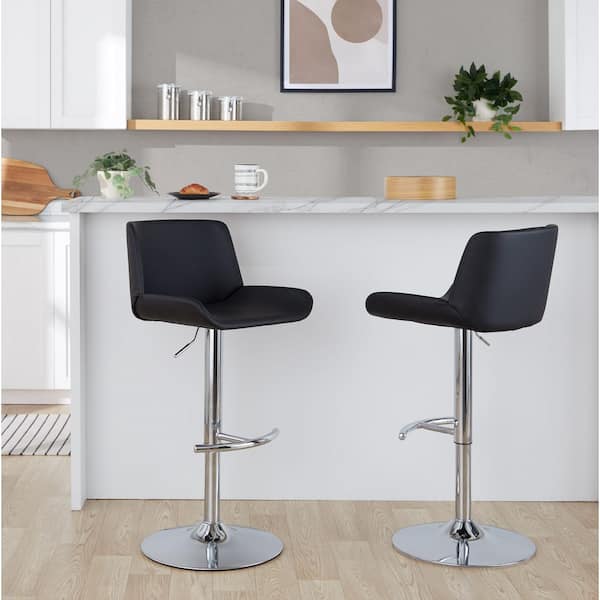 Lumisource Santi 31.5 in. Black Faux Leather and Chrome Metal Adjustable Barstool (Set of 2)