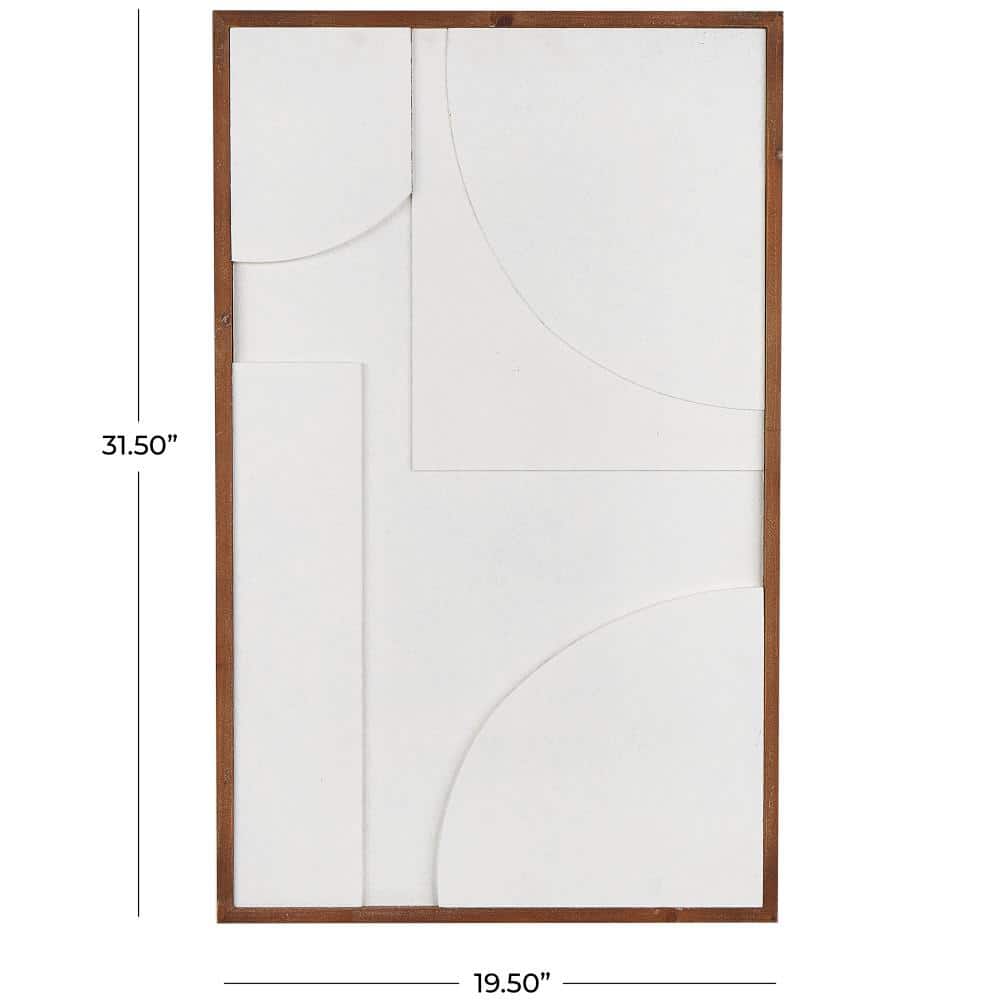 White Geometric Textured Wall Art with Brown Solid Wood Frame