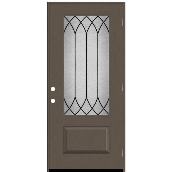 Steves & Sons Regency 36 in. x 80 in. 3/4-Lite Spire Decorative Glass LHOS Ashwood-Stained Fiberglass Prehung Front Door