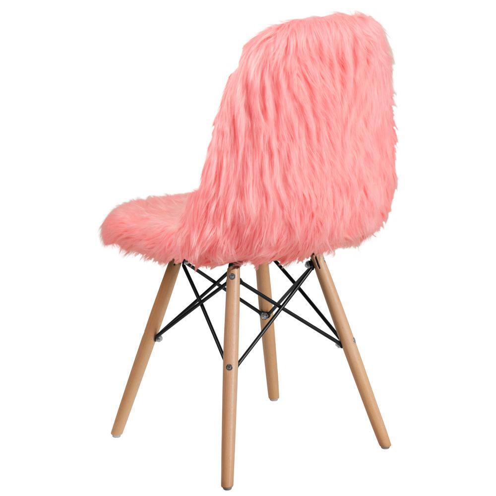 Hermosa Pink Faux Fur Accent Chair with Beechwood Base