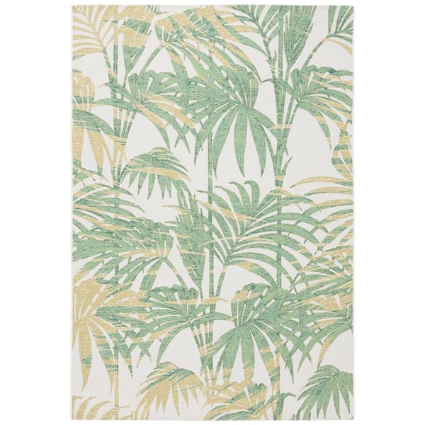 Barbados Ivory/Green 8 ft. x 10 ft. Botanical Palm Leaf Indoor/Outdoor Area Rug