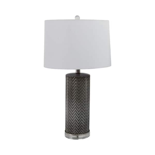 Liv & Skye 28 in. Gray Chevron Table Lamp with White Linen Shade