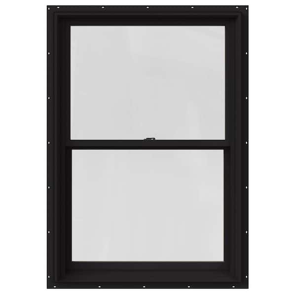JELD-WEN 33.375 in. x 48 in. W-2500 Series Black Painted Clad Wood Double Hung Window w/ Natural Interior and Screen